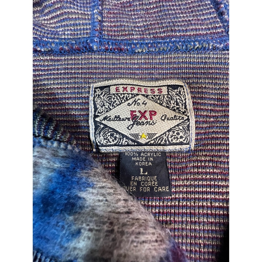 Vintage Southwest Geometric Knit Sweater Vest Blue Burgundy Heart Pattern V-Neck - Picture 2 of 8